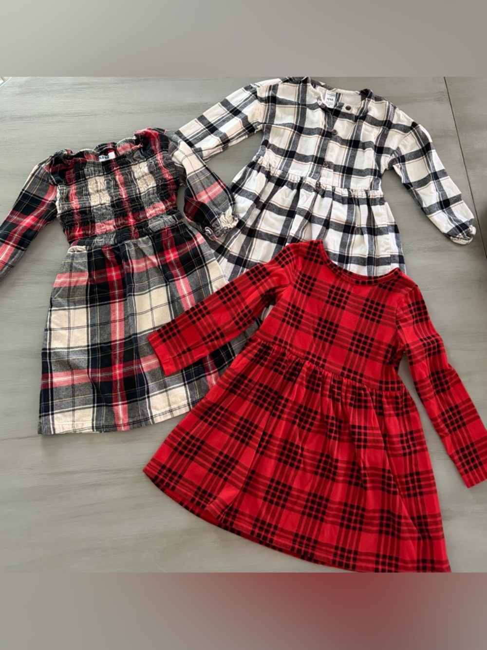 Girls Holiday Dress Set of 3 in 4T/5. Plaids- Red, Black. Carters, Cat & Jack